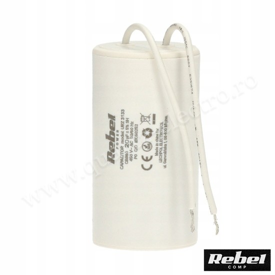 Condensator pornire motor 20uF 450V cu conexiune fir REBEL Condensator pornire motor 20uF 450V cu conexiune fir REBEL