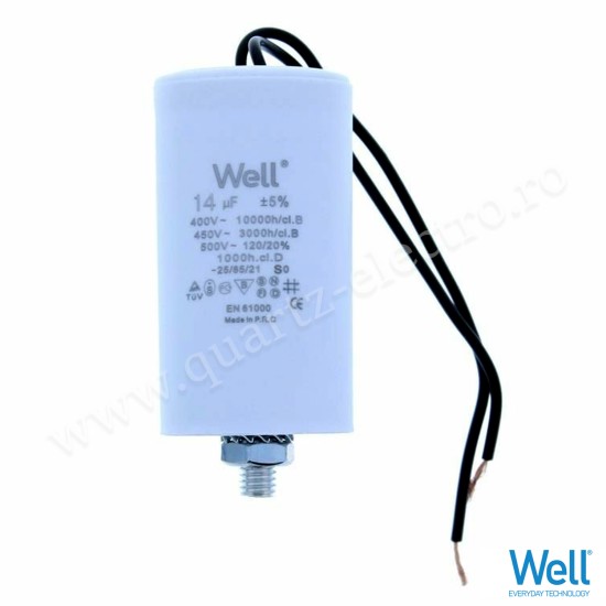 Condensator pornire motor 14uF cu conexiune fir WELL Condensator pornire motor 14uF cu conexiune fir WELL
