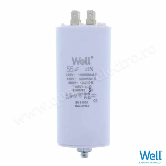 Condensator pornire motor 400V 55uF cu fisa plata pentru papuc Well