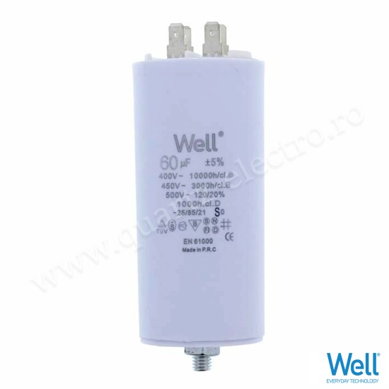 Condensator pornire motor 400V 60uF cu fisa plata pentru papuc Well
