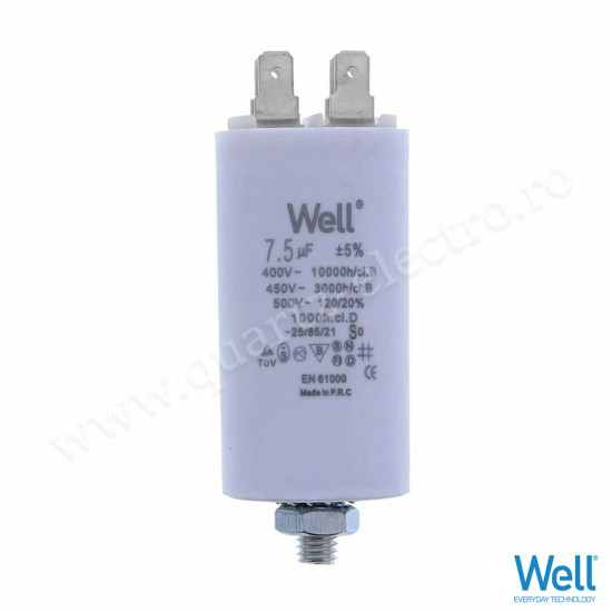 Condensator pornire motor 400V 7.5uF cu fisa plata pentru papuc Well