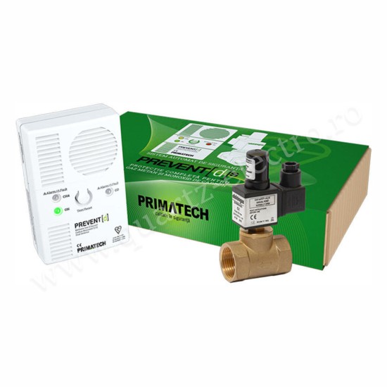 Detector de gaz metan PREVENT [M] cu electrovalvă din alamă 3/4, echipament complet PRIMATECH