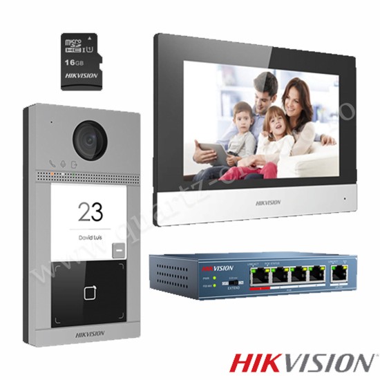 Kit videointerfon WiFi Hikvision DS-KIS604-S(C) 2 MP 7 inch 2.4 GHz aparent PoE