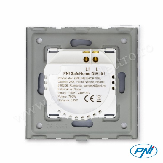 Intrerupator simplu cu touch si dimmer SafeHome DIM101, 1X700W, Live Wire, fara nul, sticla PNI
