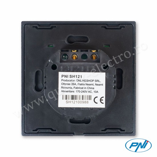 Intrerupator simplu cu touch SH121 din sticla negru cu LED indicator 170-240V 10A 200W PNI Intrerupator simplu cu touch SH121 din sticla negru cu LED indicator 170-240V 10A 200W PNI
