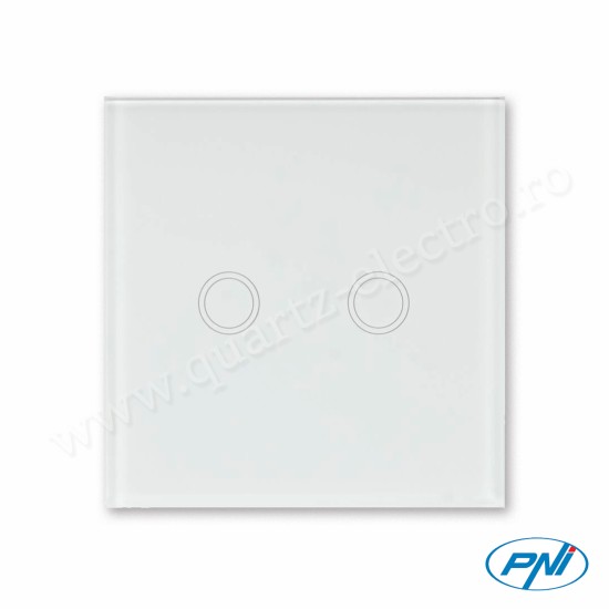 Intrerupator dublu cu touch SH202 din sticla, alb cu LED indicator 170-240V 200W 10A PNI Intrerupator dublu cu touch SH202 din sticla, alb cu LED indicator 170-240V 200W 10A PNI