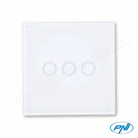 Intrerupator triplu cu touch SH303 din sticla, alb cu LED indicator 170-240V 3X200W 10A PNI