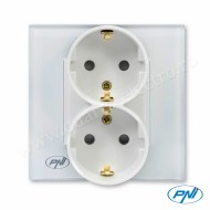 Priza dubla incastrabila WP222W 16A 3000W cu rama din sticla alb PNI