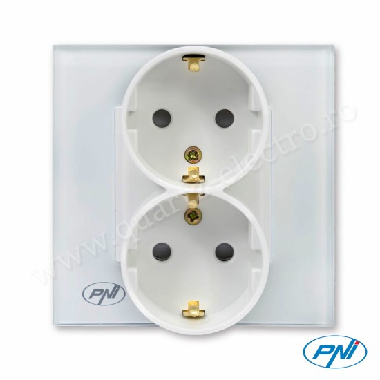 Priza dubla incastrabila WP222W 16A 3000W cu rama din sticla alb PNI