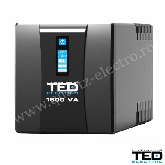 UPS cu stabilizator 1600VA 900W baterii 2 x 12V 9,1Ah 4 x prize Schuko cu ecran LCD TED
