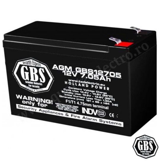 ACUMULATOR CU PLUMB 12V 7.05Ah F1, AGM VRLA, GBS ACUMULATOR CU PLUMB 12V 7.05Ah F1, AGM VRLA, GBS