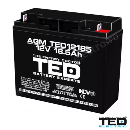 ACUMULATOR CU PLUMB AGM VRLA 12V 18,5AH F3 TED ACUMULATOR CU PLUMB AGM VRLA 12V 18,5AH F3 TED