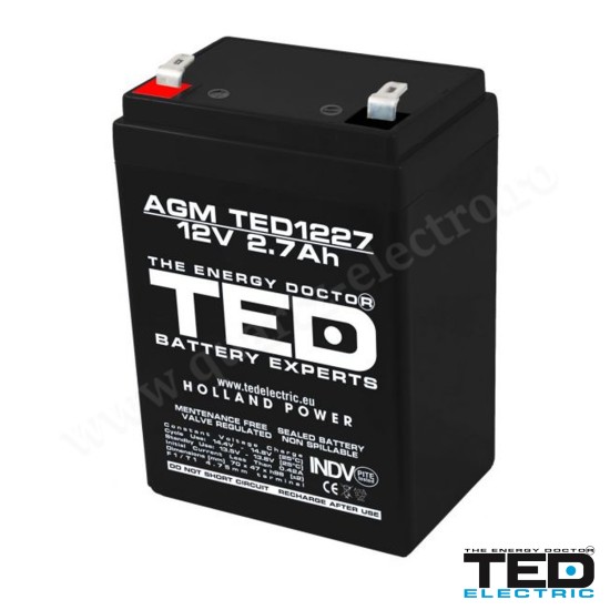 ACUMULATOR CU PLUMB 12V 2.7Ah F1, AGM VRLA, TED ACUMULATOR CU PLUMB 12V 2.7Ah F1, AGM VRLA, TED