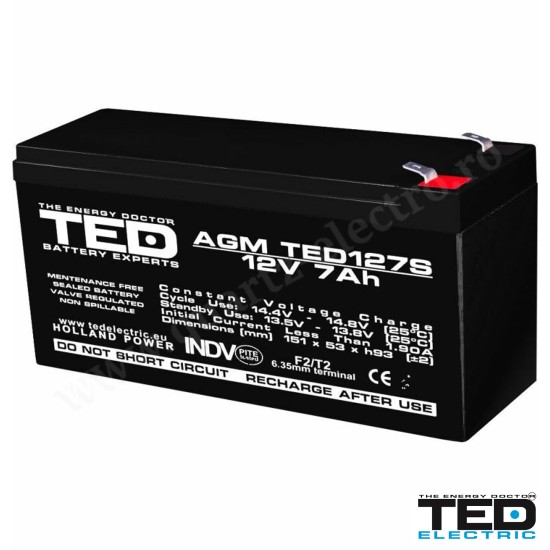 ACUMULATOR CU PLUMB AGM 12V 7Ah F2 127S TED ACUMULATOR CU PLUMB AGM 12V 7Ah F2 127S TED