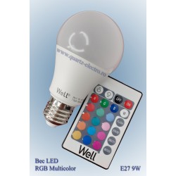 Bec LED A60 E27 9W 230V lumina RGB + lumina naturala cu telecomanda , WELL Bec LED A60 E27 9W 230V lumina RGB + lumina naturala cu telecomanda , WELL