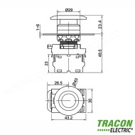 BUTON TIP CIUPERCA, ROSU 1×NC, 5A/230V AC-15, 40mm, IP65, LED 230V AC/DC