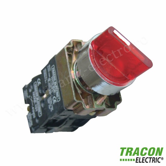 COMUTATOR CU BRAT ILUMINAT, ROSU, LED, 3 POZITII 1×NC+1×NO, 3A/400V AC, IP42 COMUTATOR CU BRAT ILUMINAT, ROSU, LED, 3 POZITII 1×NC+1×NO, 3A/400V AC, IP42