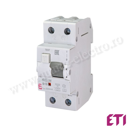 INTRERUPATOR RCBO DIFERENTIAL CU PROTECTIE LA SUPRATENSIUNE KZS-2M 1p+N A B16/0.03 6kA