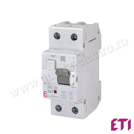INTRERUPATOR RCBO DIFERENTIAL CU PROTECTIE LA SUPRATENSIUNE KZS-2M 1p+N A B25/0.03 6kA