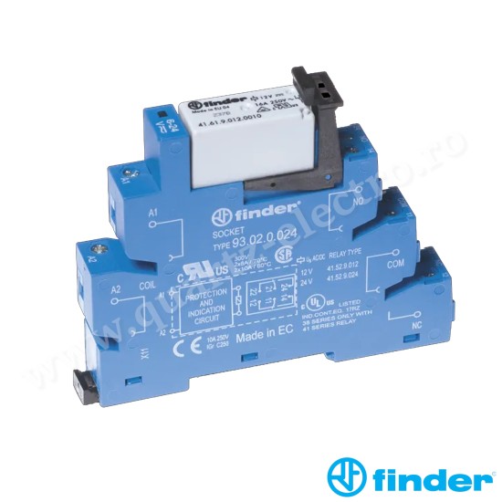 INTERFATA MODULARA CU RELEU ELECTROMAGNETIC, CU CLEMA DE PRINDERE METALICA, BOBINA IN C.A. 38.01 FINDER