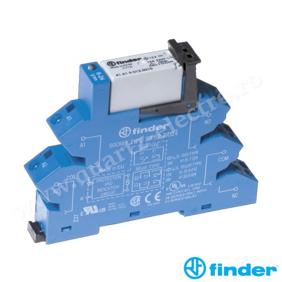 INTERFATA MODULARA CU RELEU ELECTROMECANIC, BORNE PUSH-IN, CLEMA DE PRINDERE METALICA, BOBINA C.A.,1C, 10A 38.11 FINDER INTERFATA MODULARA CU RELEU ELECTROMECANIC, BORNE PUSH-IN, CLEMA DE PRINDERE METALICA, BOBINA C.A.,1C, 10A 38.11 FINDER
