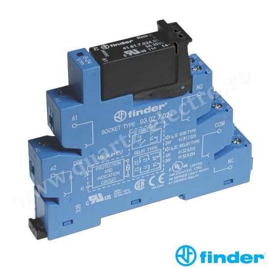 INTERFAȚĂ MODULARĂ CU RELEU STATIC, BORNE CU SURUB, INTRARE LA 24VC.C, CIRCUIT CU IESIRE 1ND LA 3A SI 240VC.A. 38.31 FINDER INTERFAȚĂ MODULARĂ CU RELEU STATIC, BORNE CU SURUB, INTRARE LA 24VC.C, CIRCUIT CU IESIRE 1ND LA 3A SI 240VC.A. 38.31 FINDER