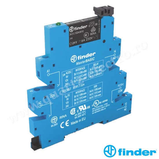 INTERFATA MODULARA CU RELEU ELECTROMECANIC, TIP MASTERBASIC, BORNE CU SURUB, ALIMENTARE 6VC.A./C.C., 1C, 6A 39.11 FINDER INTERFATA MODULARA CU RELEU ELECTROMECANIC, TIP MASTERBASIC, BORNE CU SURUB, ALIMENTARE 6VC.A./C.C., 1C, 6A 39.11 FINDER