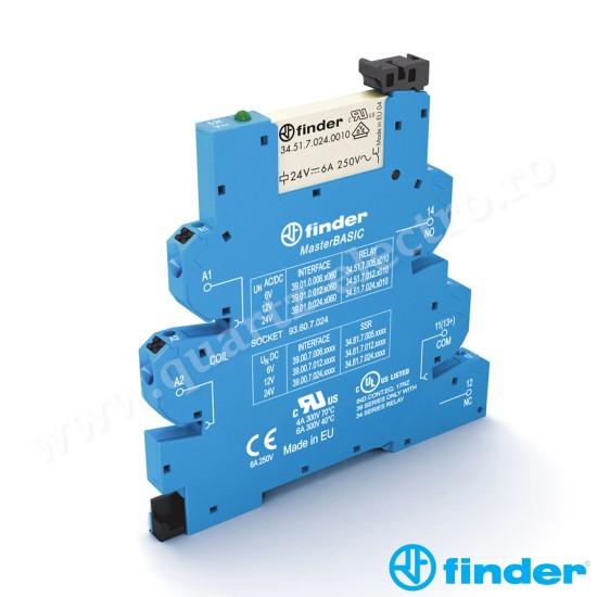INTERFATA MODULARA CU RELEU ELECTROMECANIC, TIP MASTERPLUS, BORNE PUSH IN, ALIMENTARE 230VC.A., 1C, 6A, AgNi 39.61.8.230.0060 FINDER