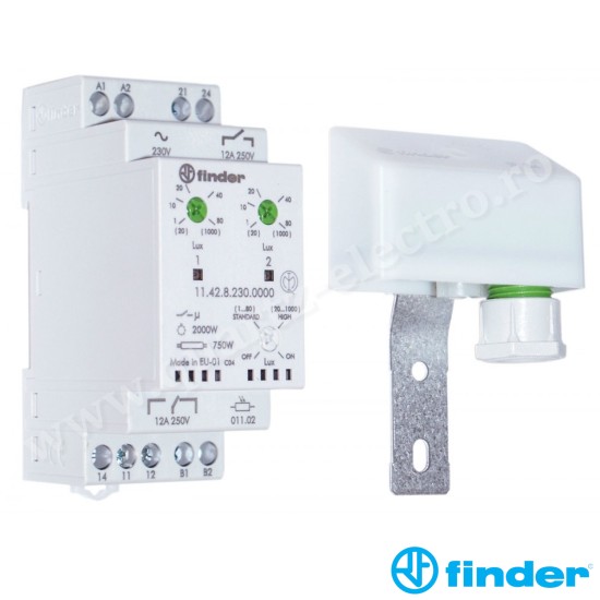 RELEU CREPUSCULAR MODULAR 2ND, 12A, 230V SETARE INDIVIDUALA A SENSIBILITATII FINDER 11.42.8.230.0000