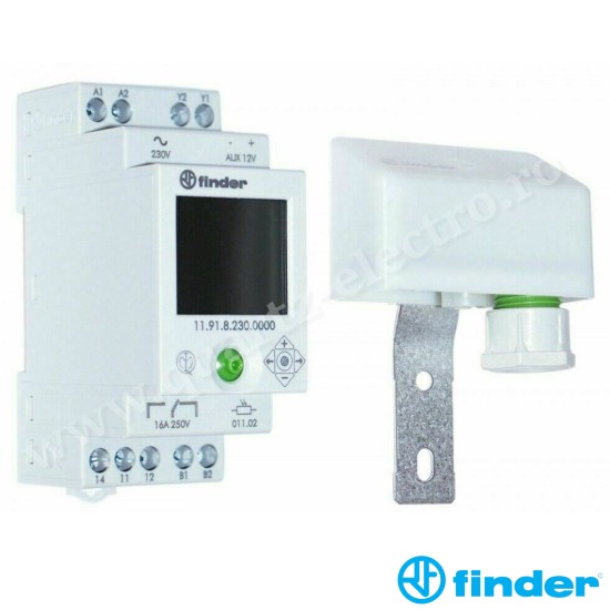 RELEU CREPUSCULAR MODULAR CU CEAS PROGRAMATOR INTEGRAT 1C, 16A FINDER 11.91.8.230.0000