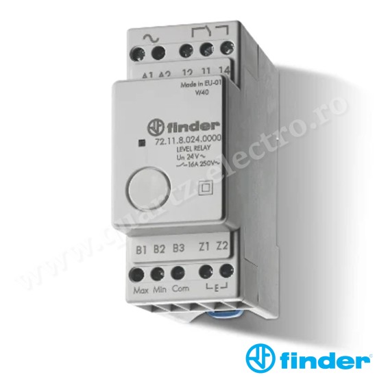 Releu de nivel pentru lichide conductibile, sensibilitate fixă 150kOhm, alimentare 230...240VC.A. 72.11.8.240.0000 FINDER