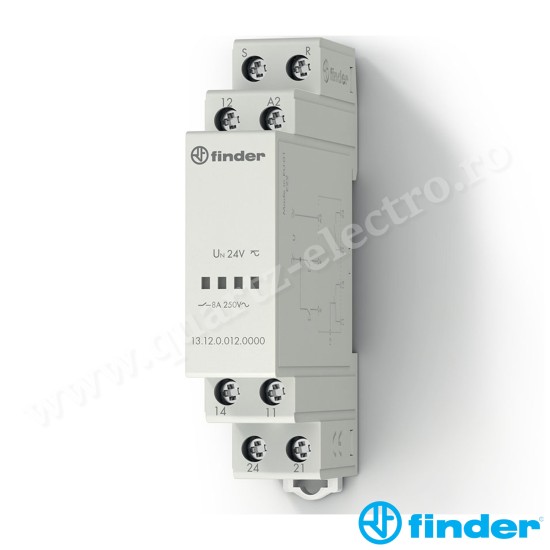 RELEU ELECTRONIC DE APEL CU COMANDA DE RESETARE, ELECTRONIC, MODULAR, ALIMENTARE 12VC.A./C.C., 1C + 1ND, 8A 13.12.0.012.0000 FINDER