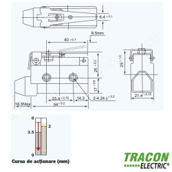 LIMITATOR DE CURSA CU TIJA SI ARC 2A/230V AC, 46mm, IP40 LIMITATOR DE CURSA CU TIJA SI ARC 2A/230V AC, 46mm, IP40