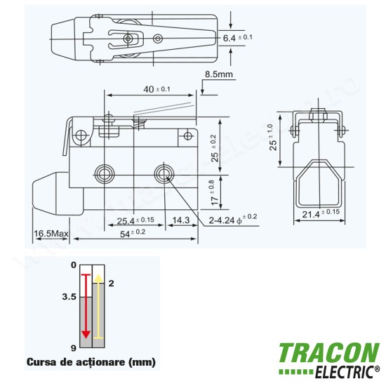 LIMITATOR DE CURSA CU TIJA SI ARC 2A/230V AC, 46mm, IP40