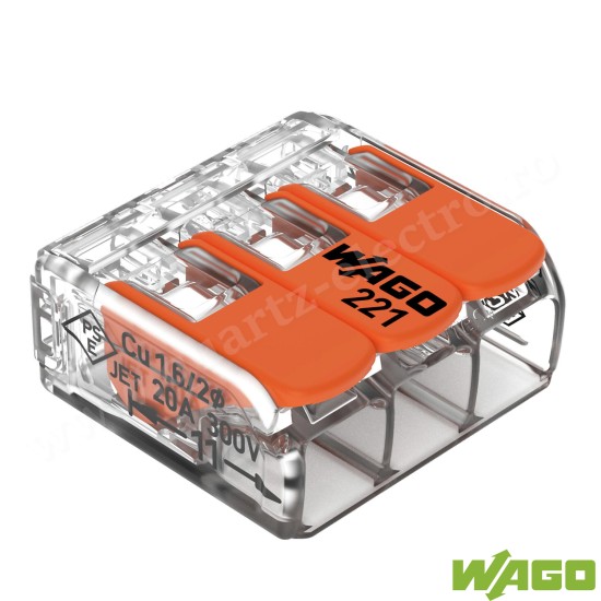 CONECTOR COMPACT 3P, CONDUCTOR FLEXIBIL/RIGID, 0,5-4mm 221-413 WAGO CONECTOR COMPACT 3P, CONDUCTOR FLEXIBIL/RIGID, 0,5-4mm 221-413 WAGO